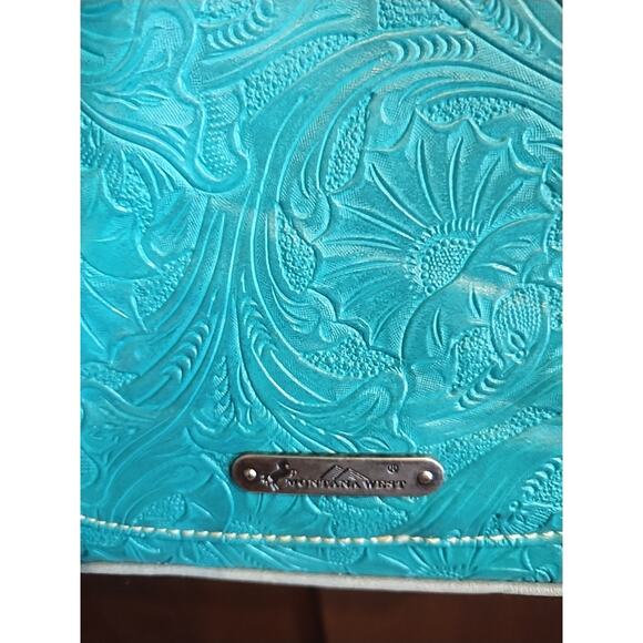 Montana West Studded Conceal Faux Leather Satchel Shoulder Handbag Turquoise Bag - Picture 9 of 11